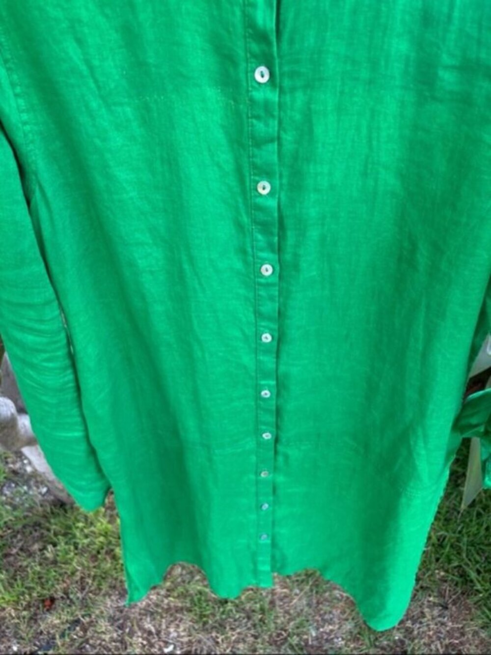 Tahari (M) Kelly Green 100% Linen Mini Shirt Dress or Beach Coverup - Picture 7 of 9